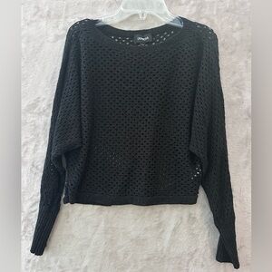 Express Top Small Black Crocheted Open-Weave Sweater